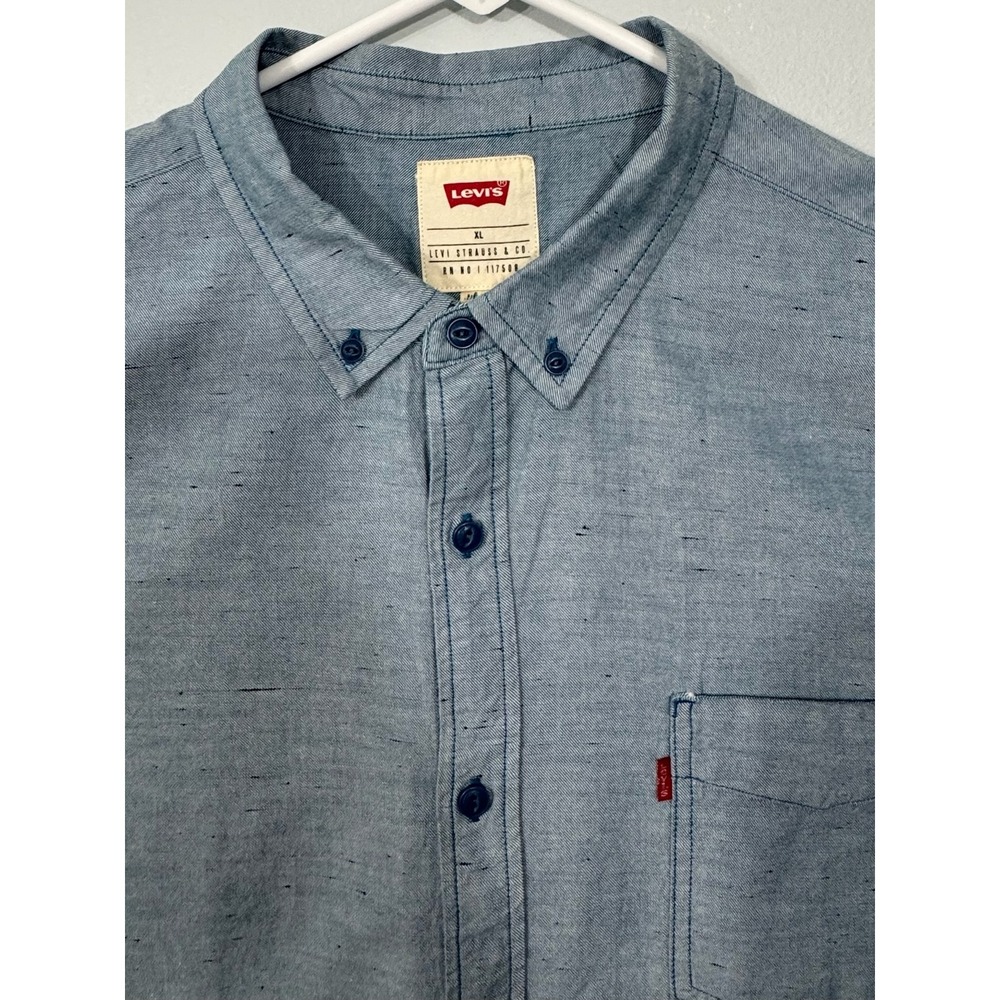 Levi's VintageButton Down ShirtMen XL Blue Short Sleeve Speckled‎ Snaps - Picture 2 of 6